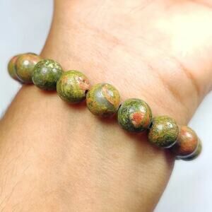 107.02 Ct Natural Unakite 8.5mm Round Bead Bracelet Brazil